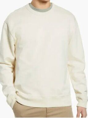NWT AG Jeans ARC CREWNECK Sweatshirt Men XXL White Cream sweater 100% Cotton